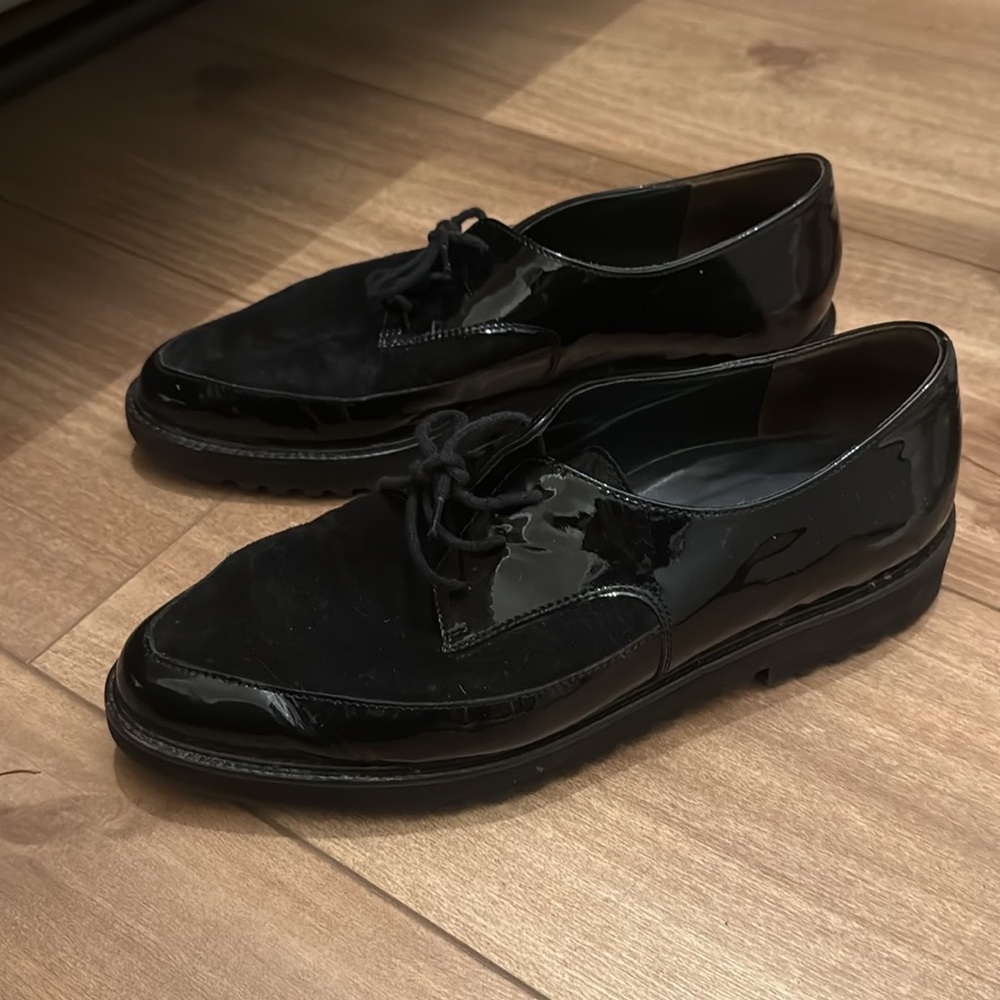 Paul Green Soho Black Patent Leather and Suede Oxfords Women’s Size 7-7.5